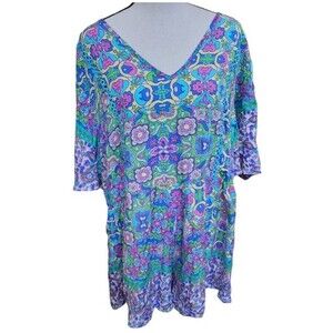 Rusttydustty Bohemian Floral Dress w/Ruffled Hem Viscose Size 2XL NWT
